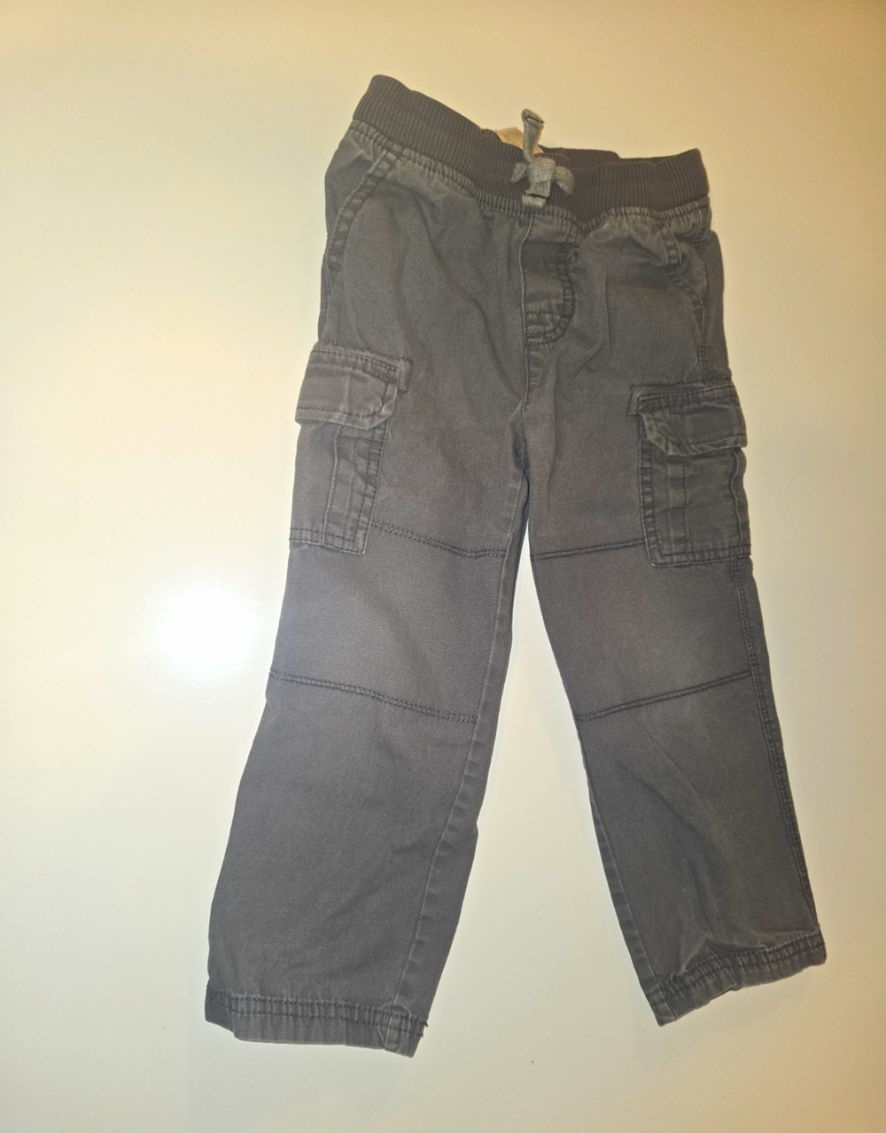 Carter’s Toddler Boys Cargo Pants Size 4T Gray Cotton Elastic Waist Drawstring